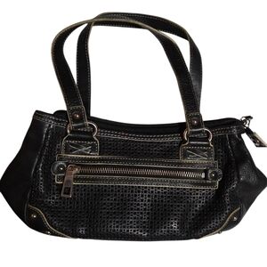 Vintage Fossil Y2K Black Leather Perforated Mini Bag